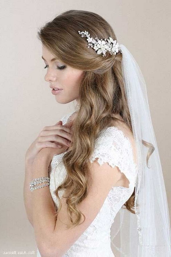 half up half down long wedding hairstyle with veil