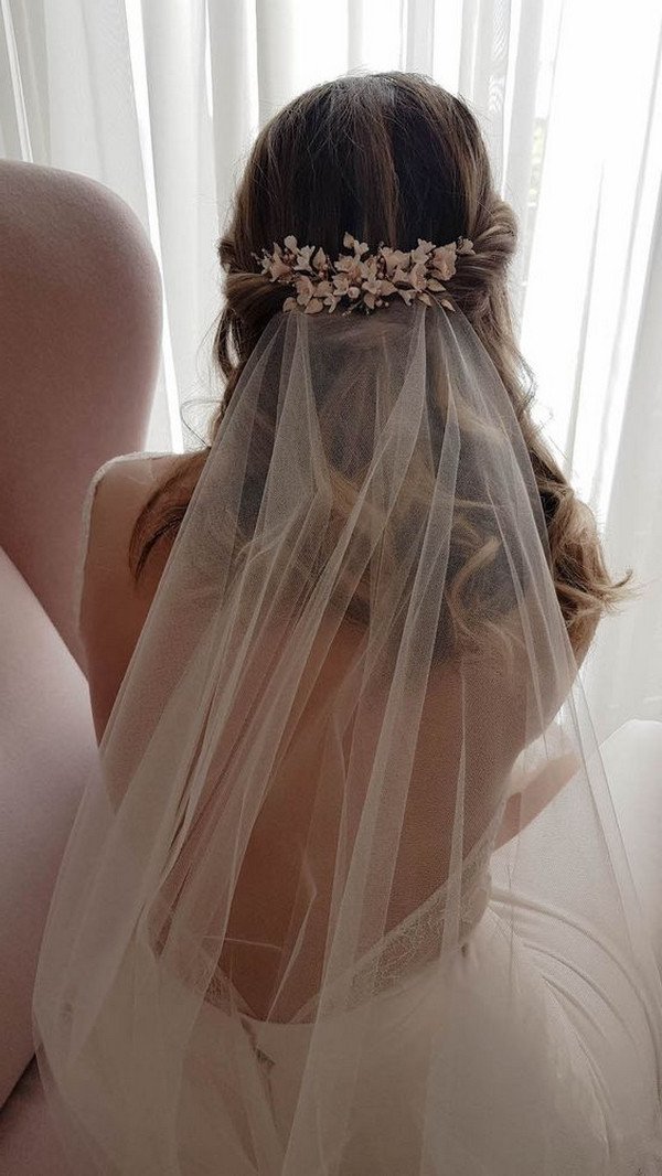 half up half down wedding hairstyle with veil