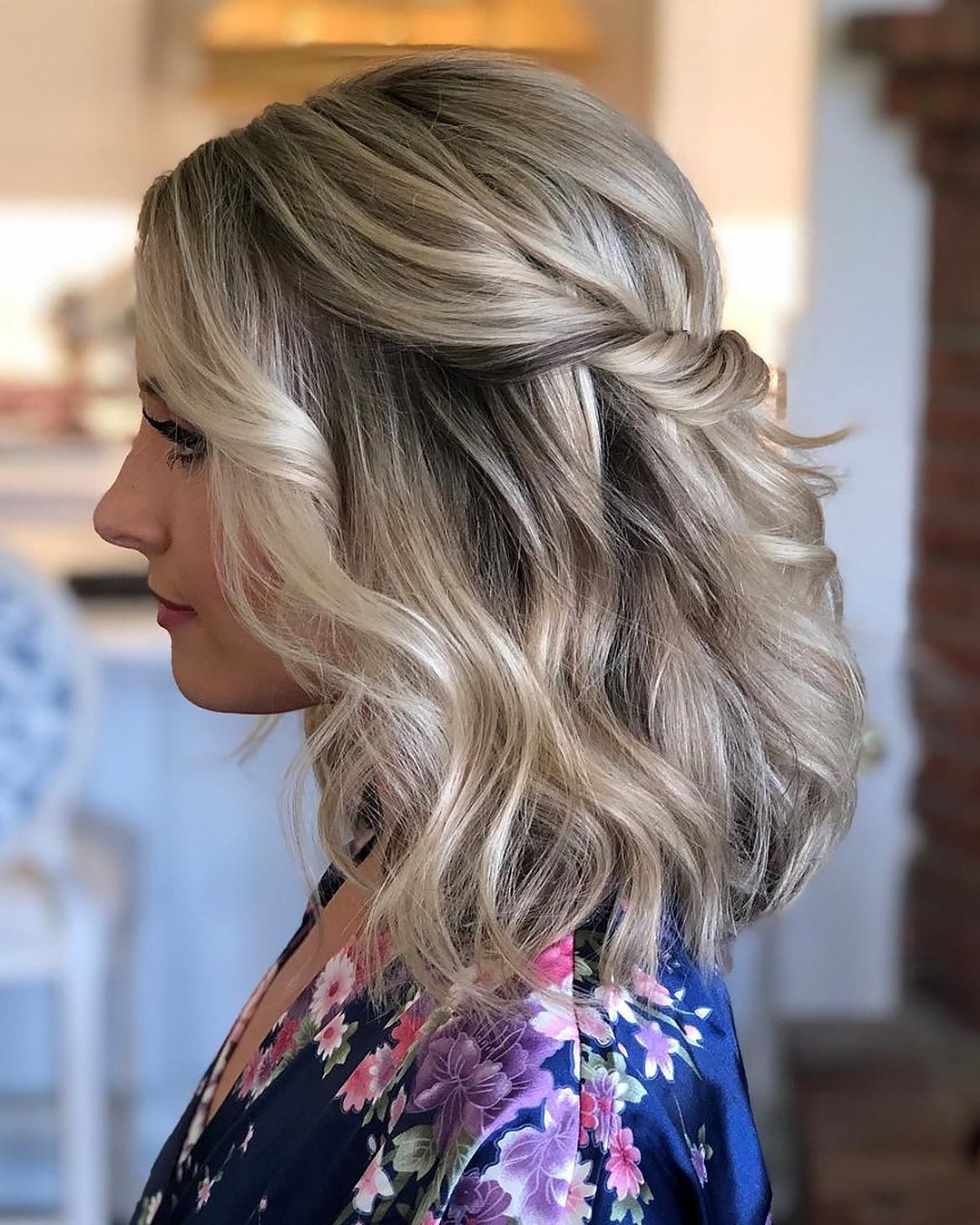 half up half down wedding hairstyles simple curly swept on long bob beautybyemmaschafer