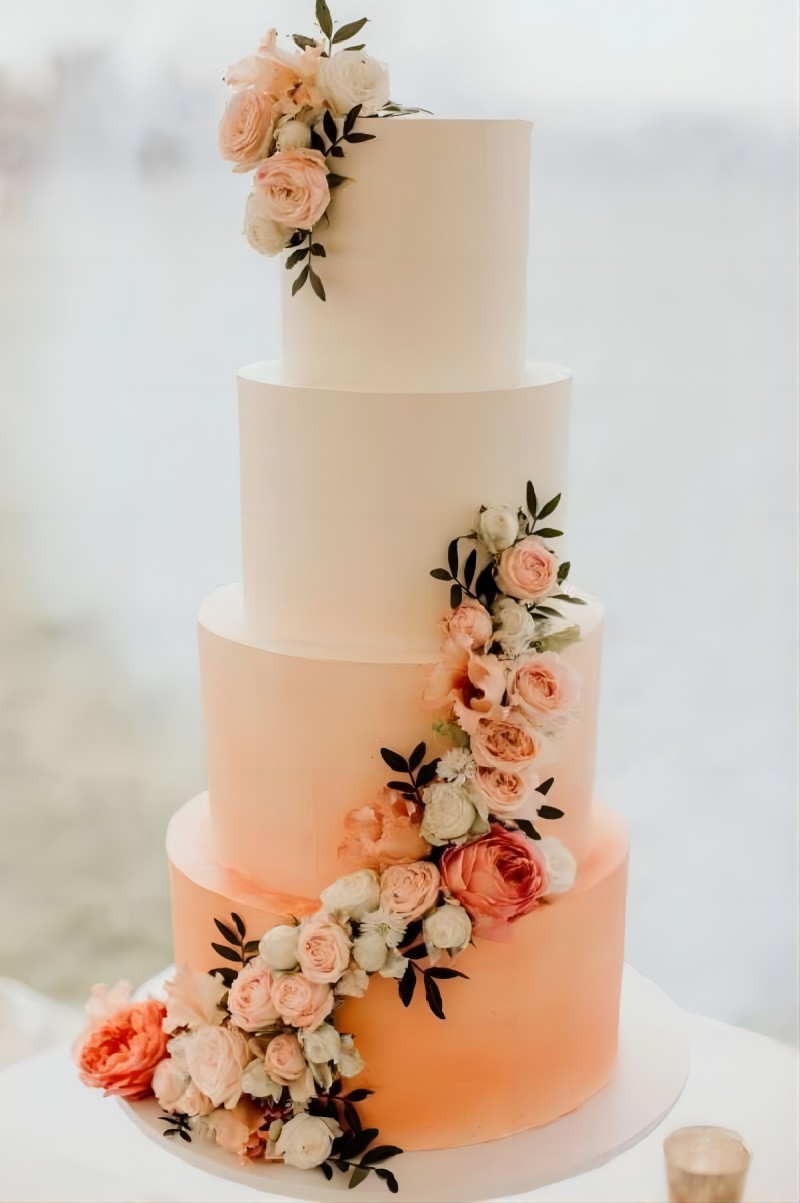 4 tier ombre peach coral wedding cake