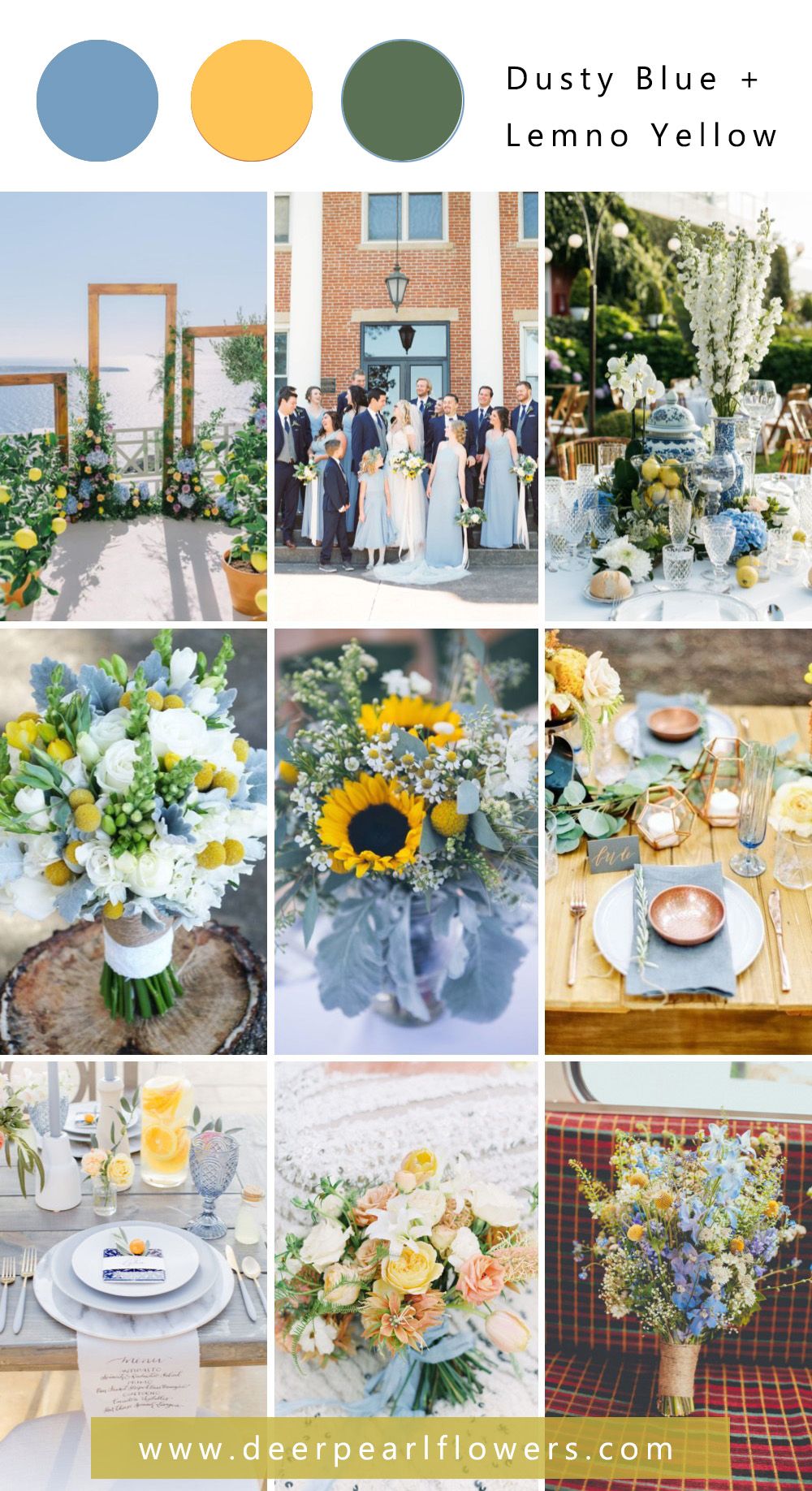 Dusty blue and lemon yellow wedding colors