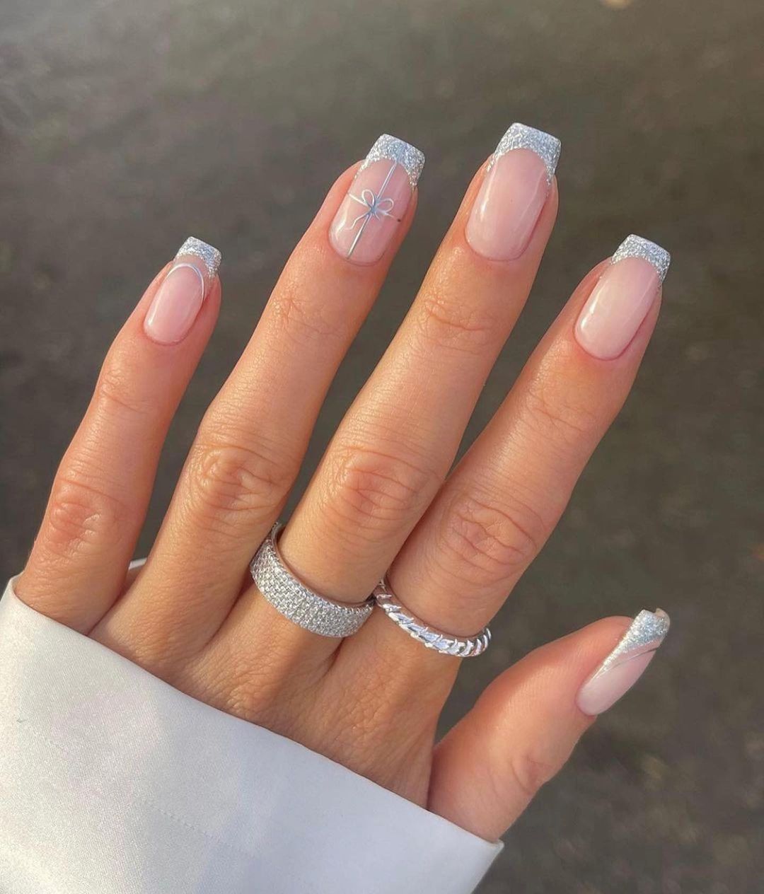 French manicure wedding nail with glitter accents