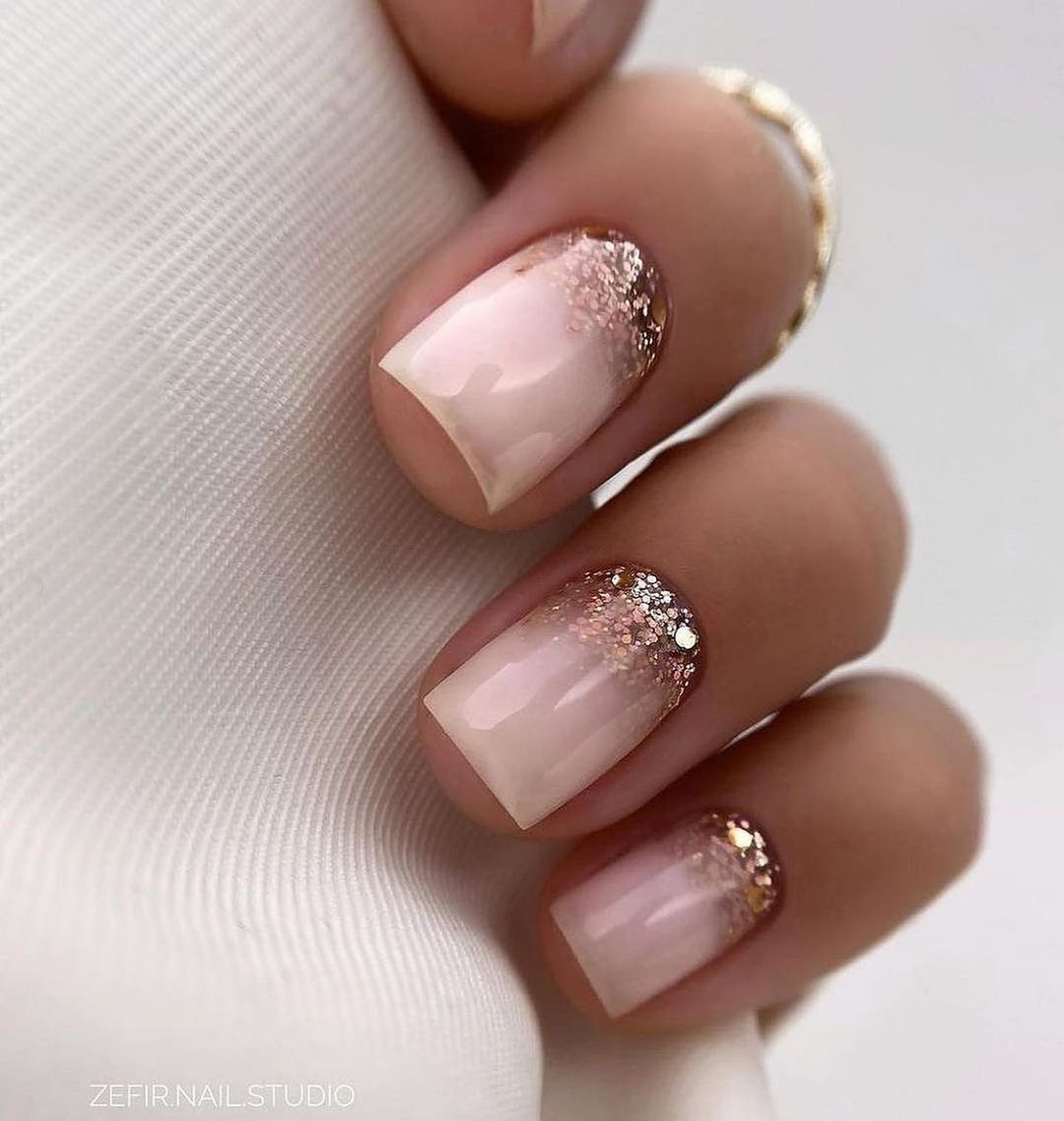 pink ombre glitter wedding nail