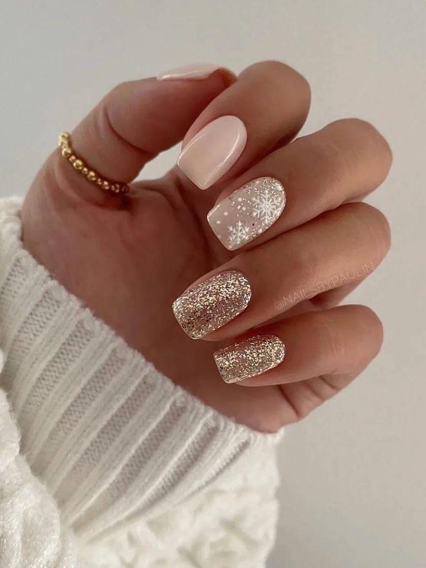pink wedding nail with glitter accents