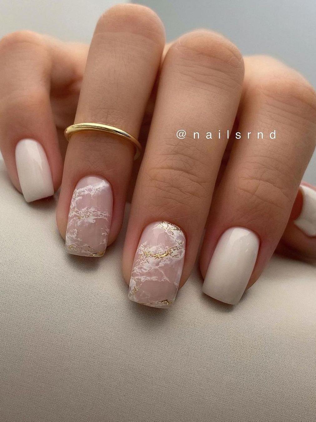 white wedding nail with marble