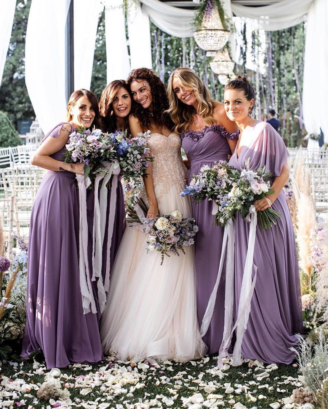 how to make a maid of honor speech stand out mix and macthed purple bridesmaid dresses