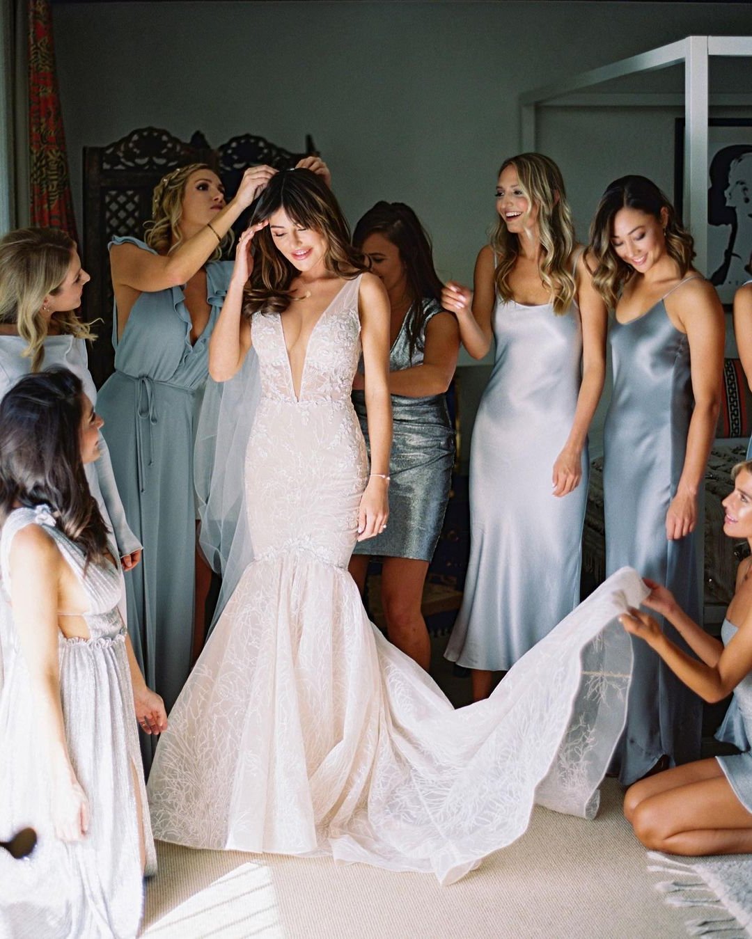 light blue mismatched bridesmaid dresses