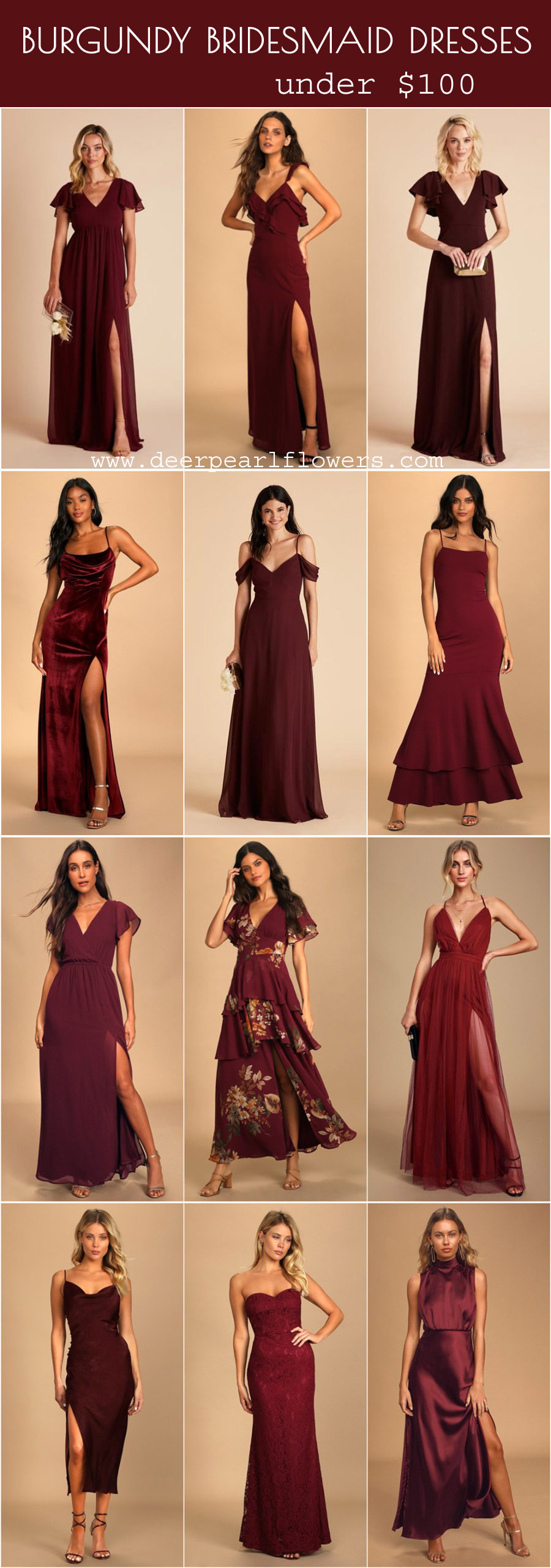 burgundy bridesmaid dresses under 100