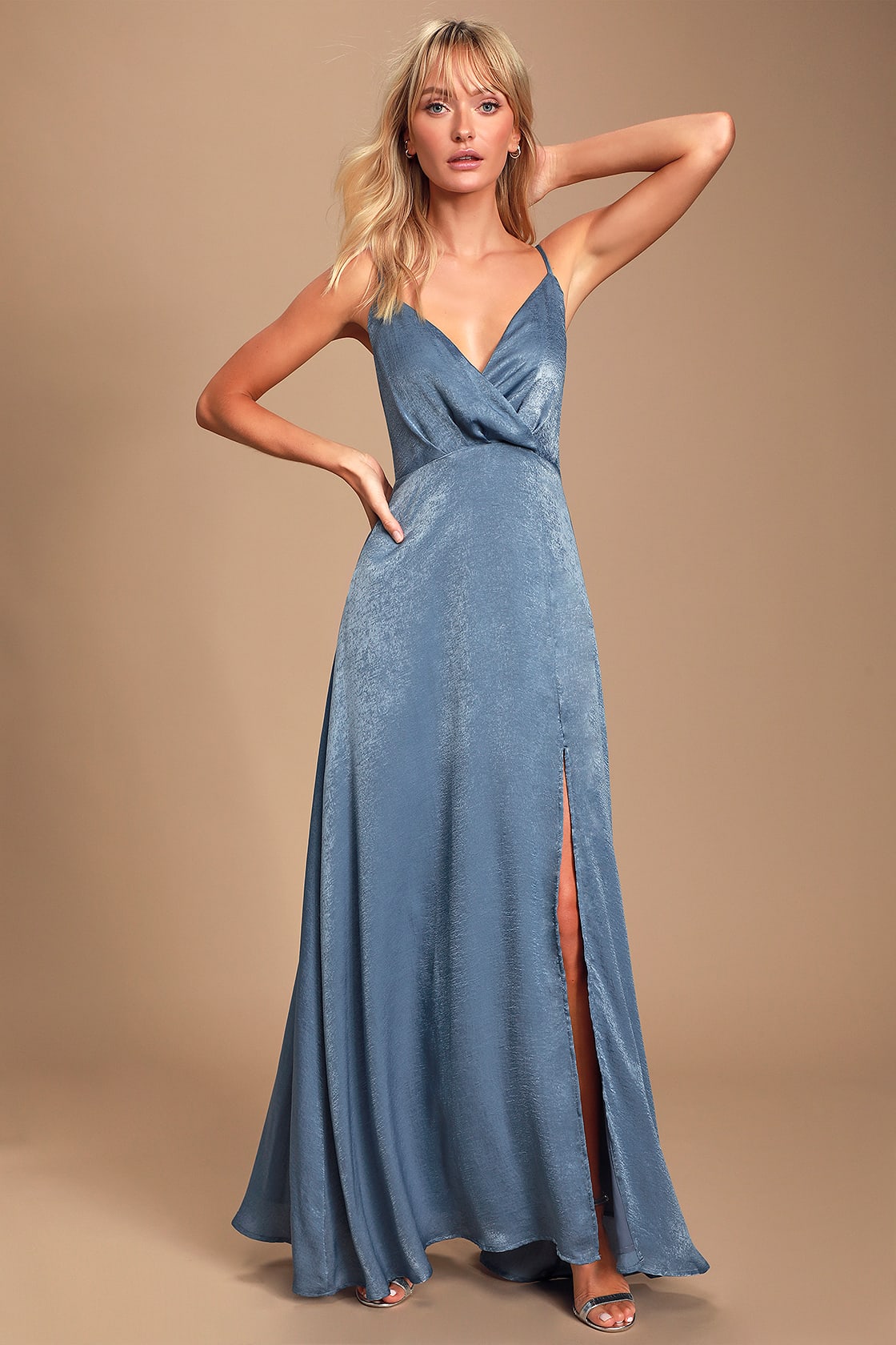 Slate Blue Satin Bridesmaid Dress