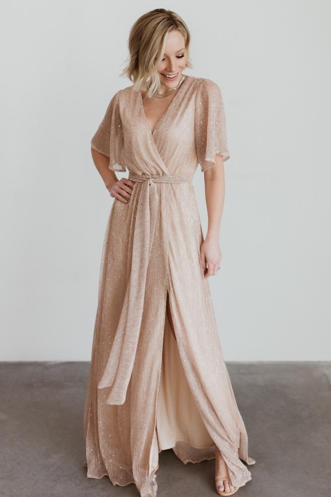 Top 30 Champagne Bridesmaid Dresses for 2024 9 grace sparkle gown champagne wedding guest dress champagne bridesmaid dresses