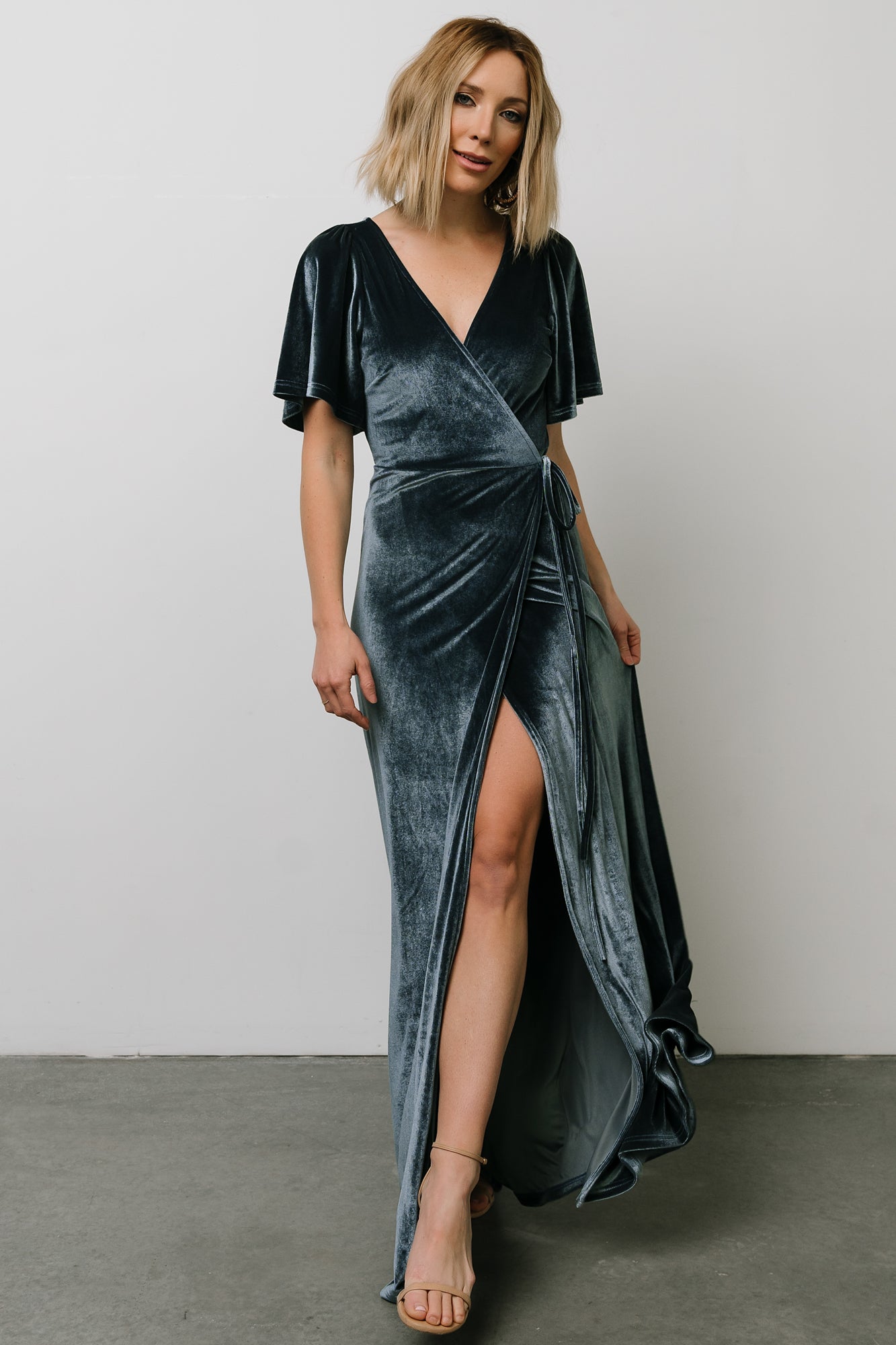 Deep Blue Meghan Velvet Wrap Maxi Dress