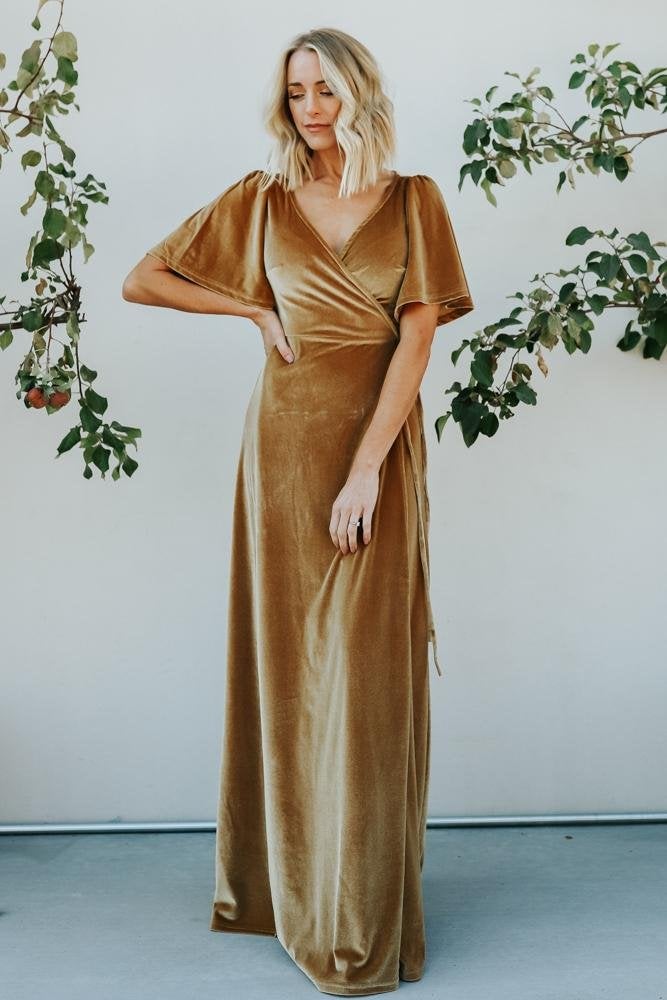 Gold Meghan Velvet Wrap Maxi Dress