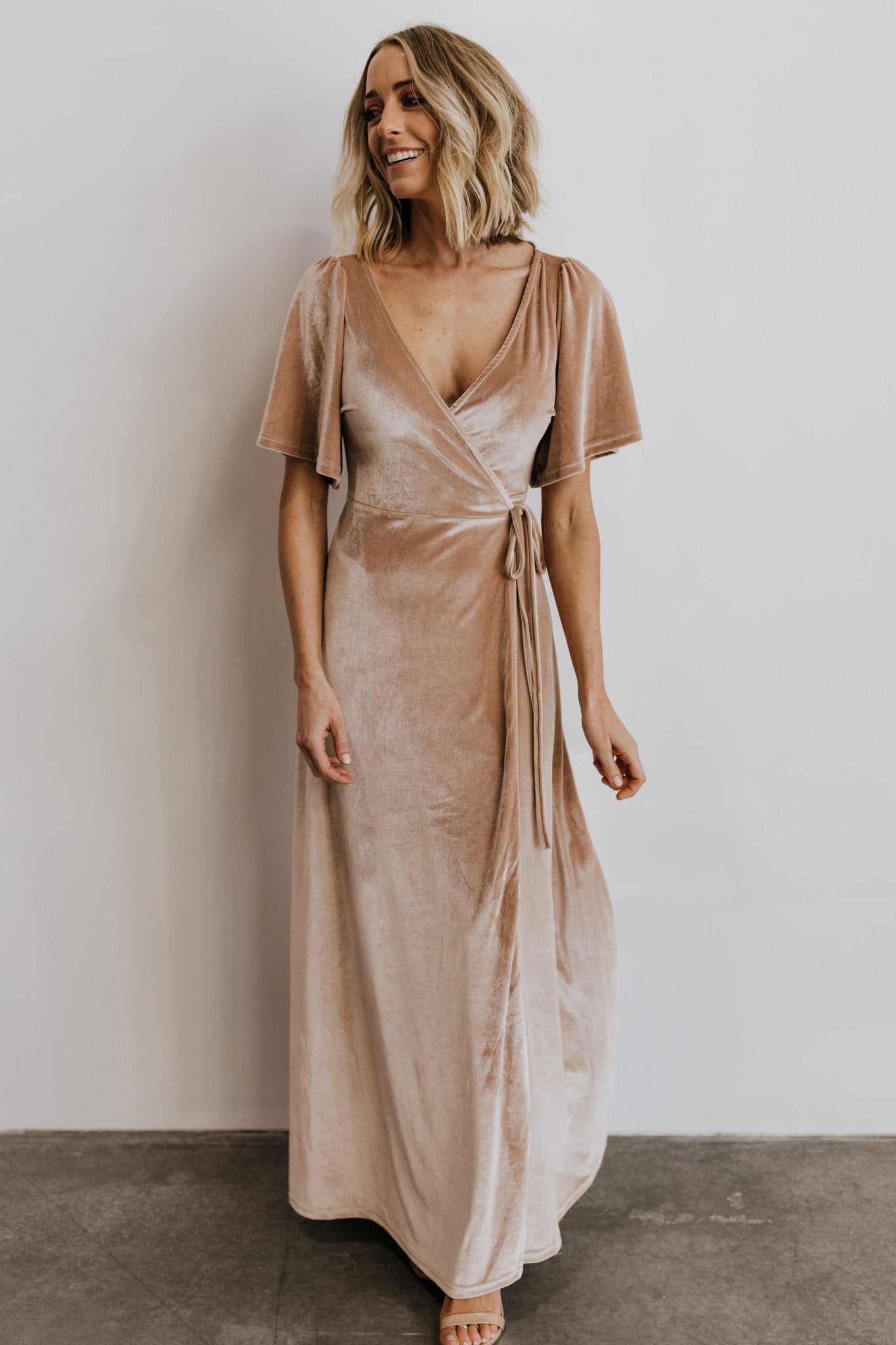 Rose Gold Meghan Velvet Wrap Maxi Dress