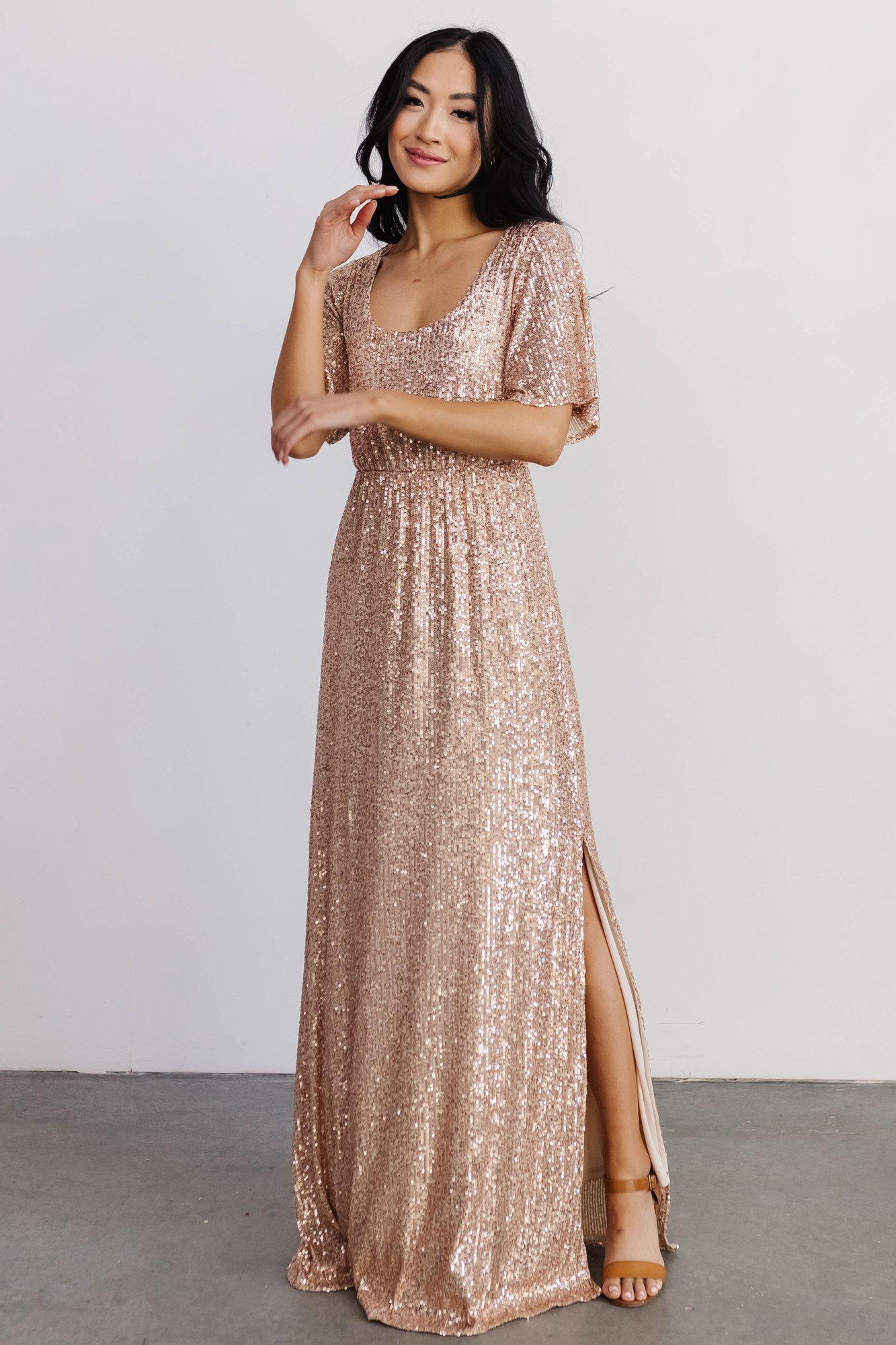 gatsby sequin gown rose gold long ...