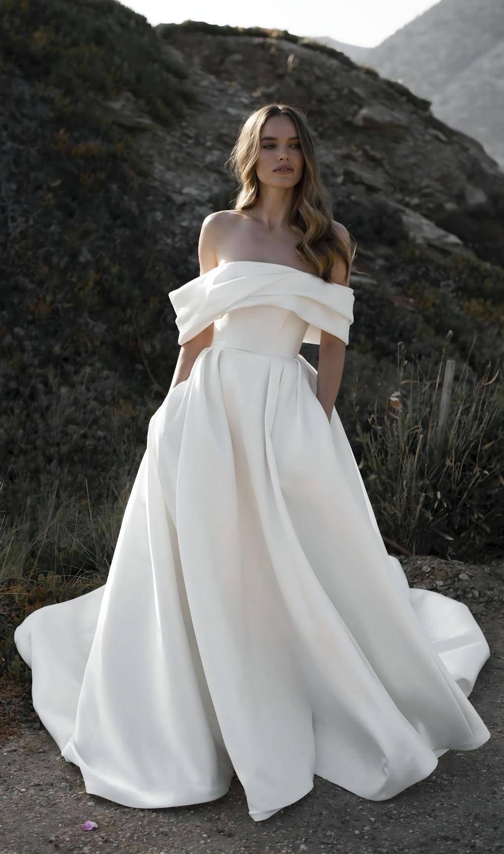 Off the shoulder wedding dress ball gown