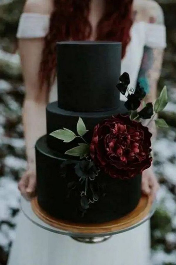 black and burgundy wedding cake