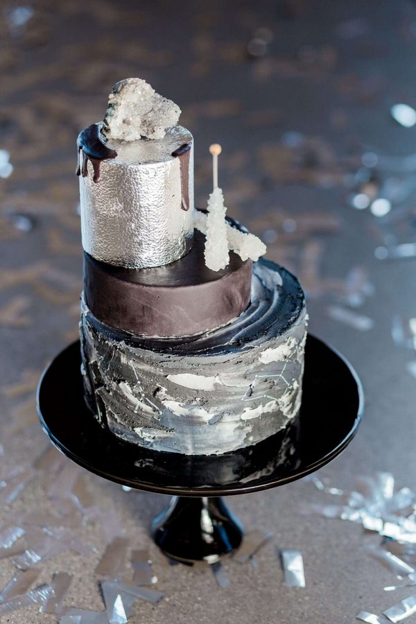 chocolate black and silver wedding cake