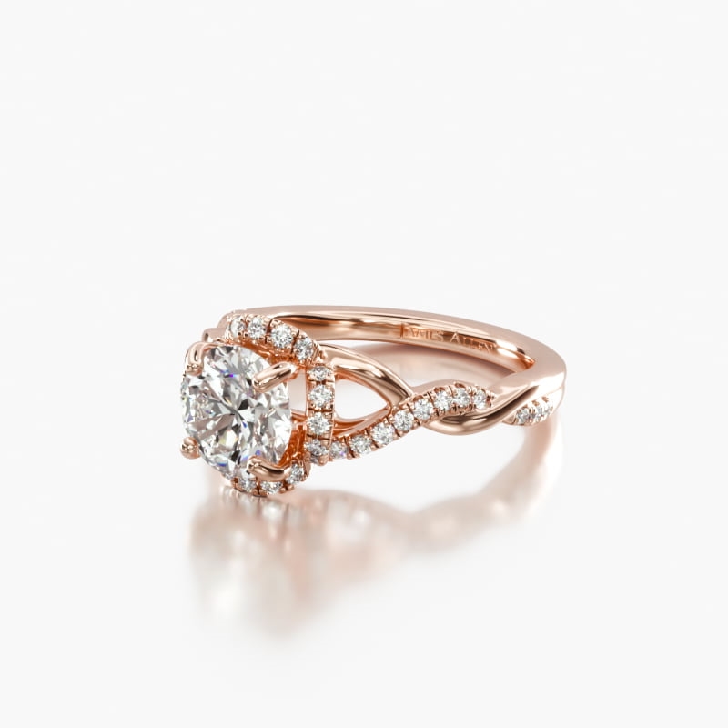14K Rose Gold Interlaced Pave Halo Diamond Engagement Ring