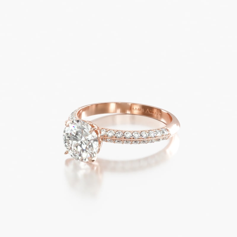 14K Rose Gold Engagement Ring with Pavé Knife Edge Lotus Basket