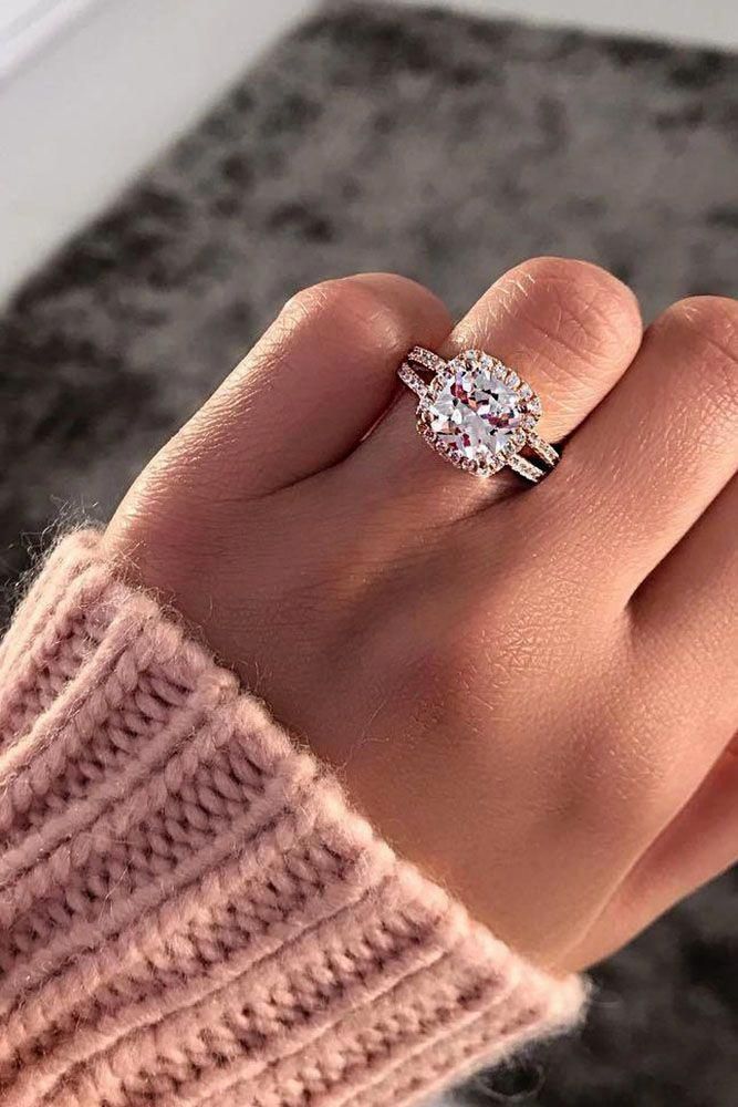rose gold engagement rings with halo cushion cut diamond