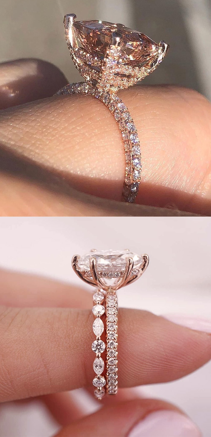 rose gold engagement rings with hidden halo diamonds