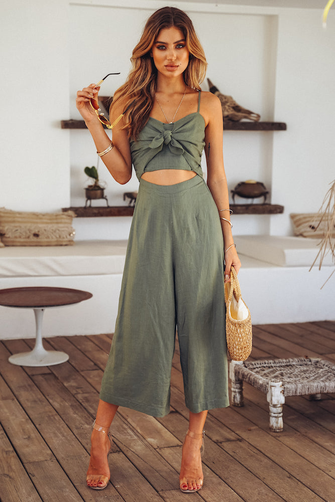 sage green two pieces wedding guest jumpsuit