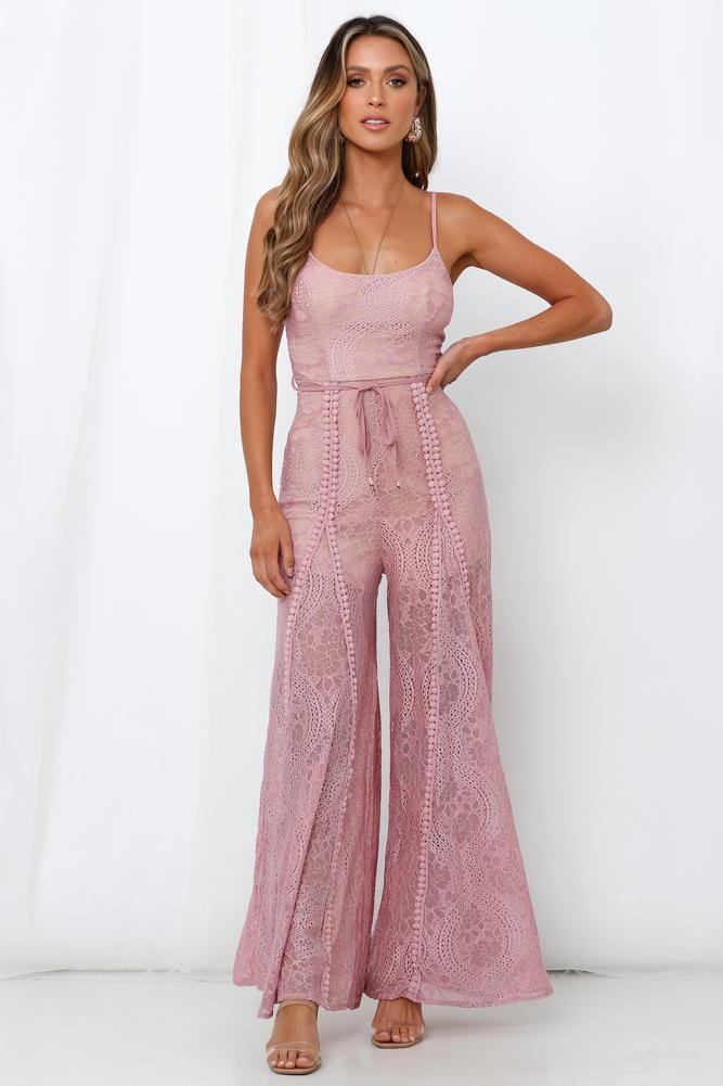 Blush Lace Wedding Guest Jumpsuit