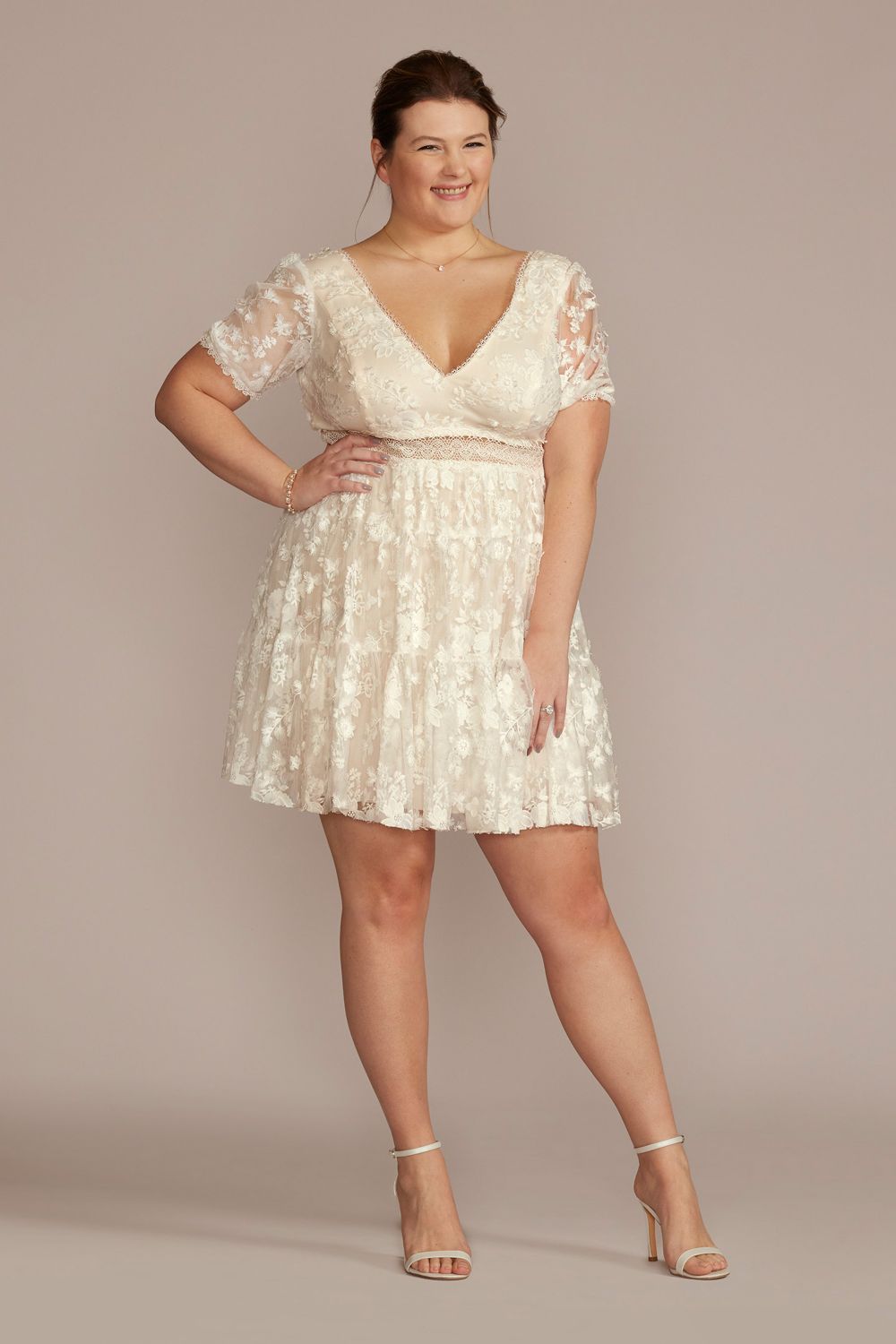 3D Floral Lace V-Neck Short Plus Size Bridal Shower Dress