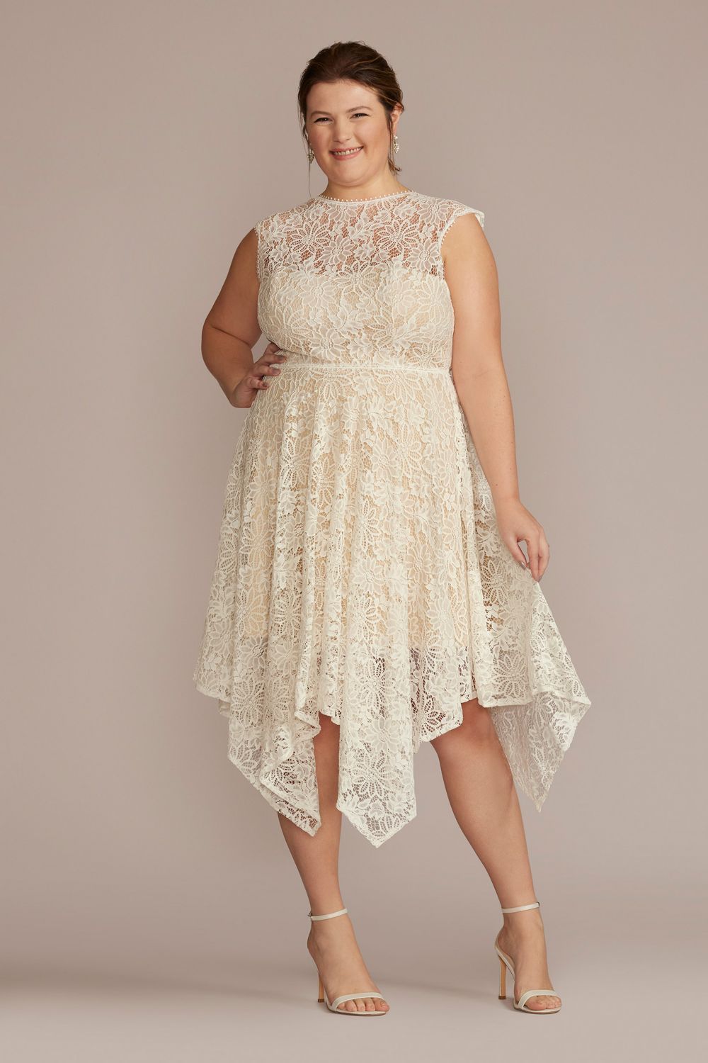 High Neck Lace Asymmetrical Plus Size Bridal Shower Dress