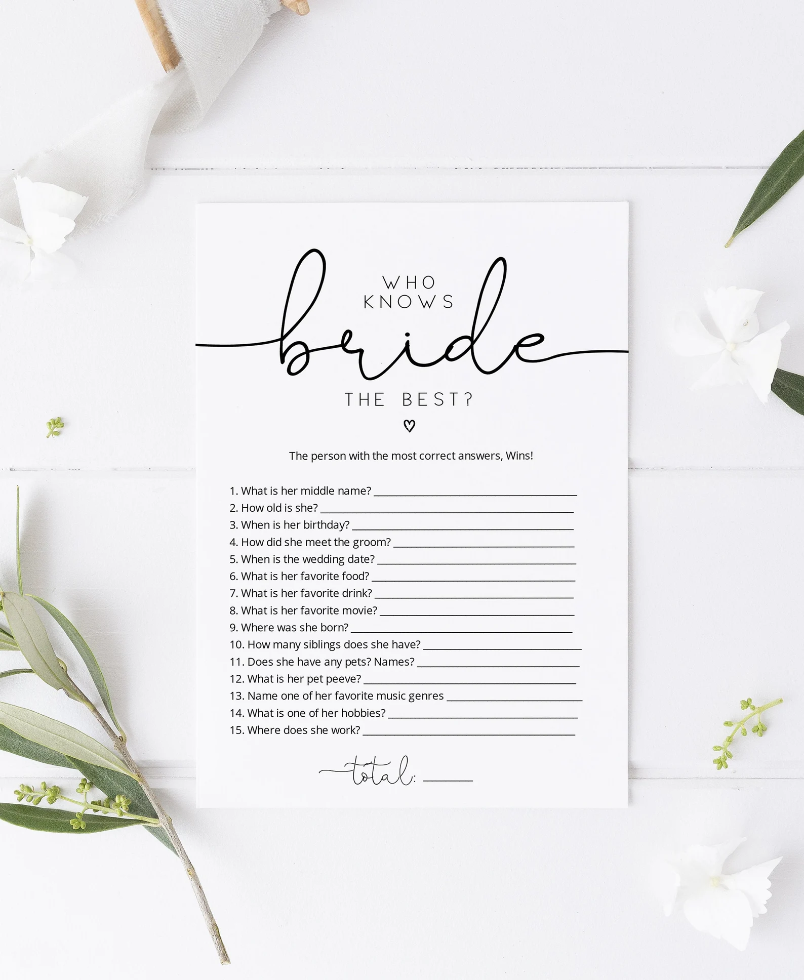 Minimalist Who knows the Bride the Most Game
