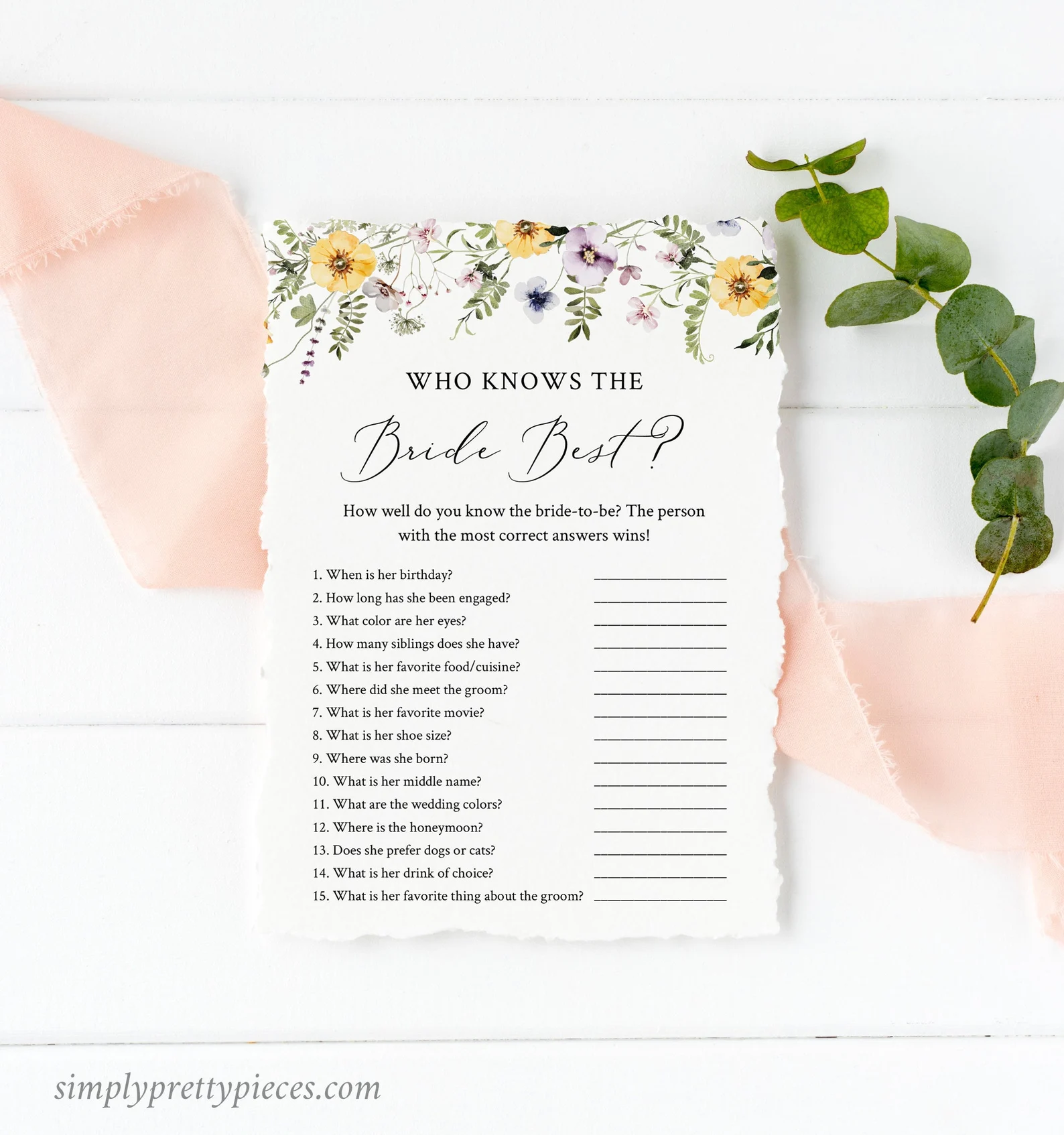 Wildflower Editable Who Knows the Bride Best Bridal Show Game
