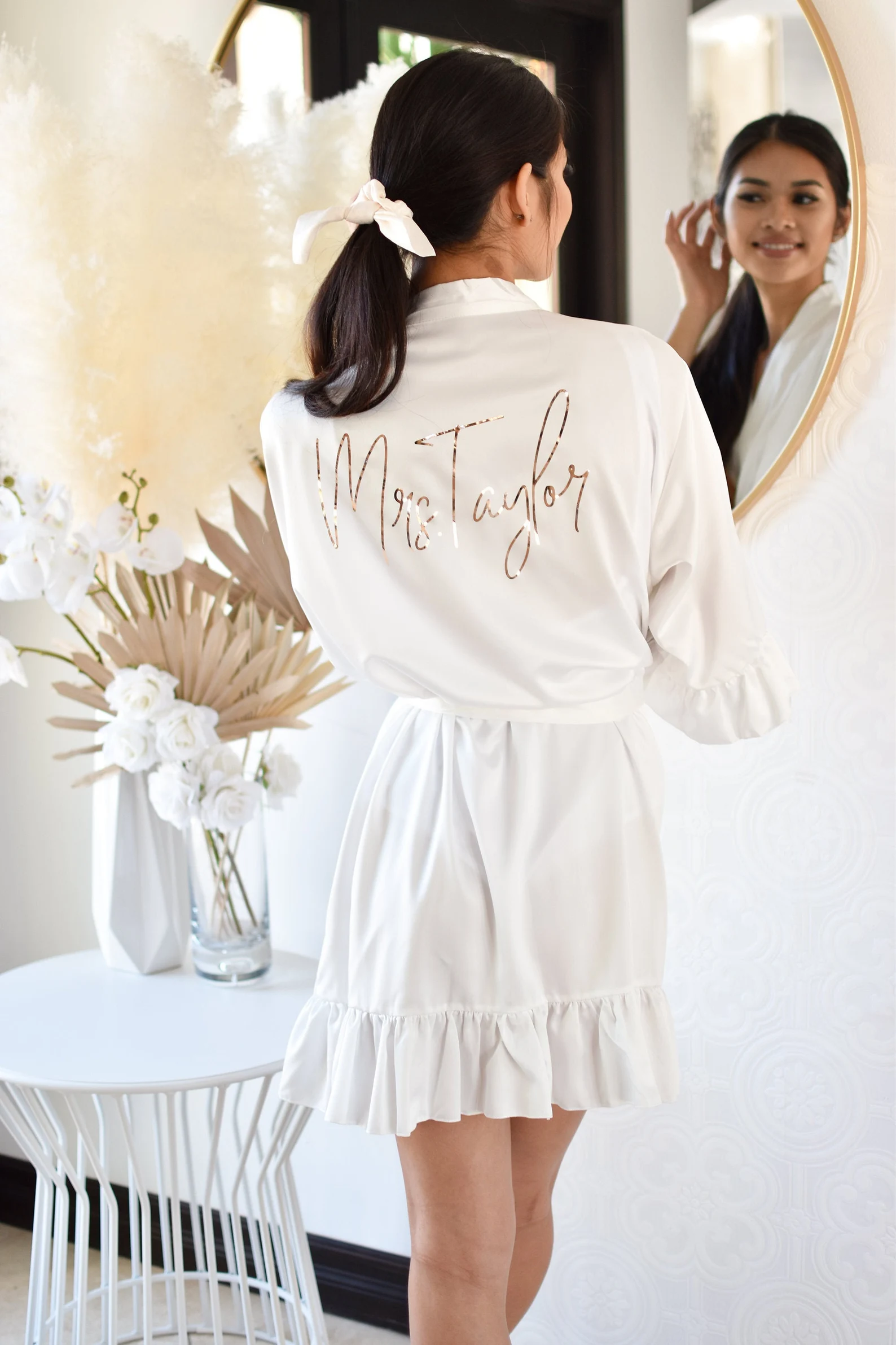 Bride Robe Personalized Bride Gift Bridal Shower Gift Unique Wedding Day Robe for Bride Custom Mrs Robe Ruffle Robes