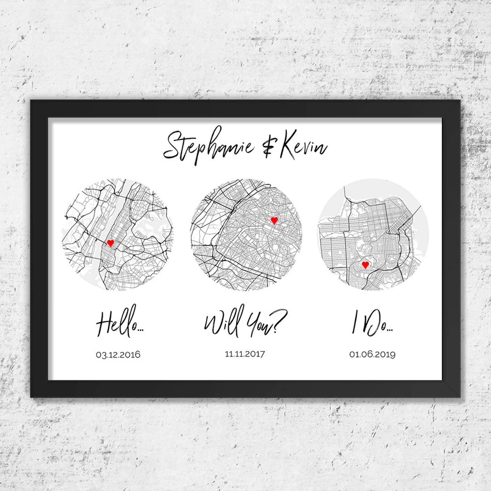 Hello, Will You, I Do, Map Art Print, Anniversary Wedding Gift