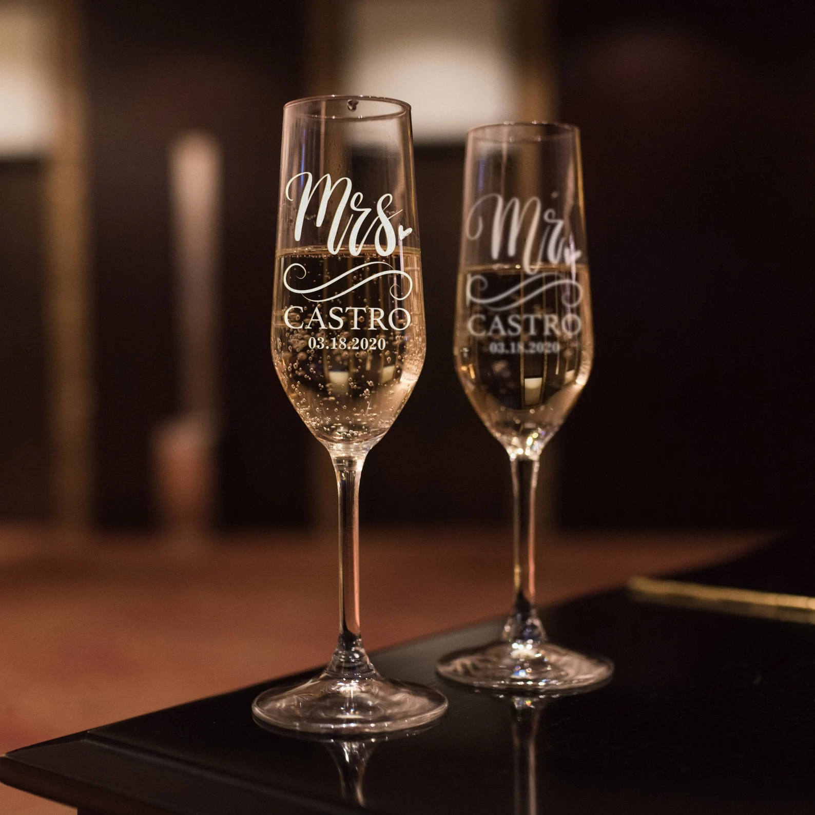 Mr and Mrs Champagne Glasses Wedding Gifts for Couples