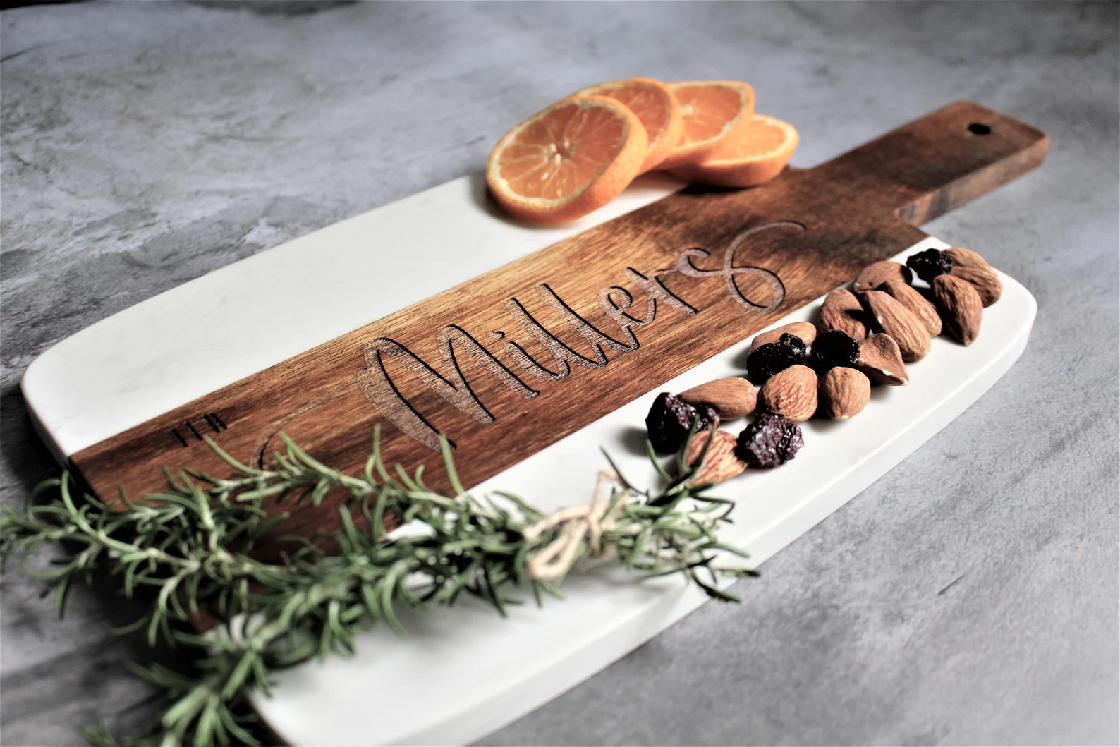 Personalized Marble and Wood Charcuterie Cheese Serving Board For Bridal Shower Gift Wedding Gift