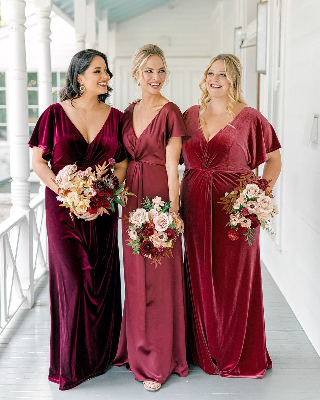 Burgundy velvet bridesmaid dresses mismatch plus size