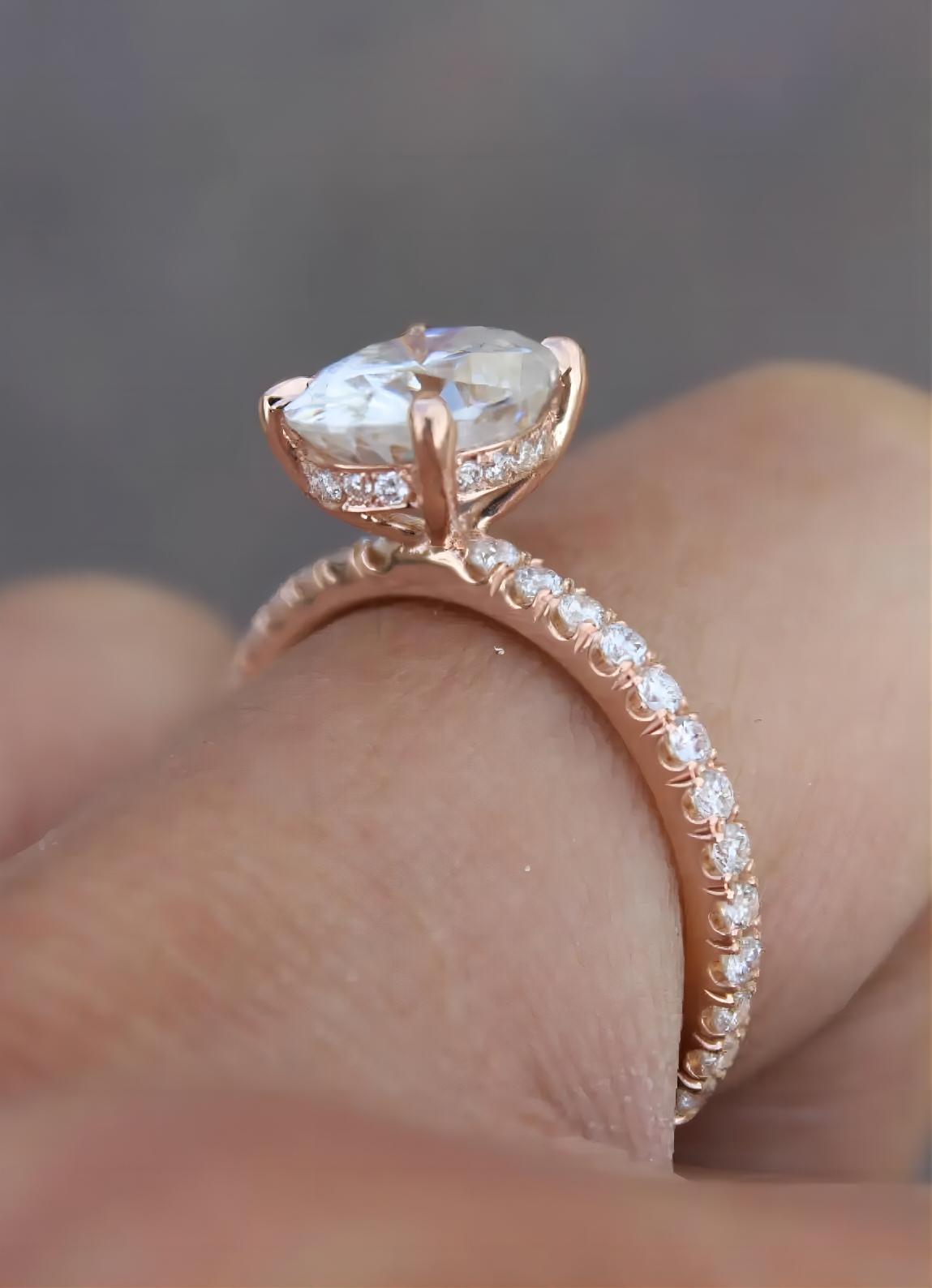 Hidden Halo Engagement Ring Carat Oval Diamond 14K Rose Gold