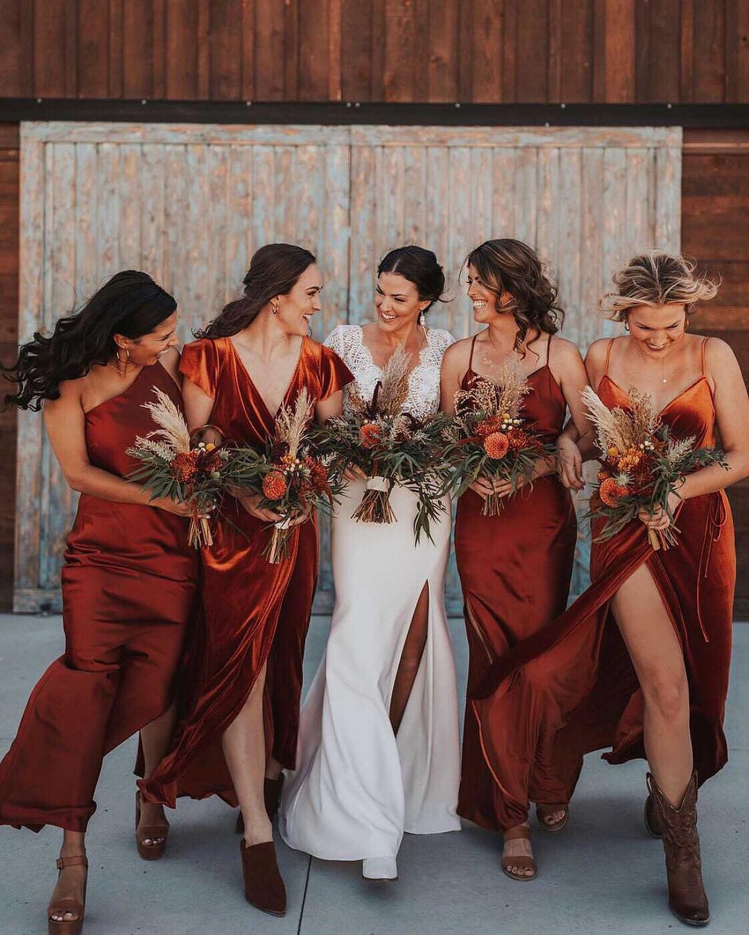 rust velvet bridesmaid dresses fall