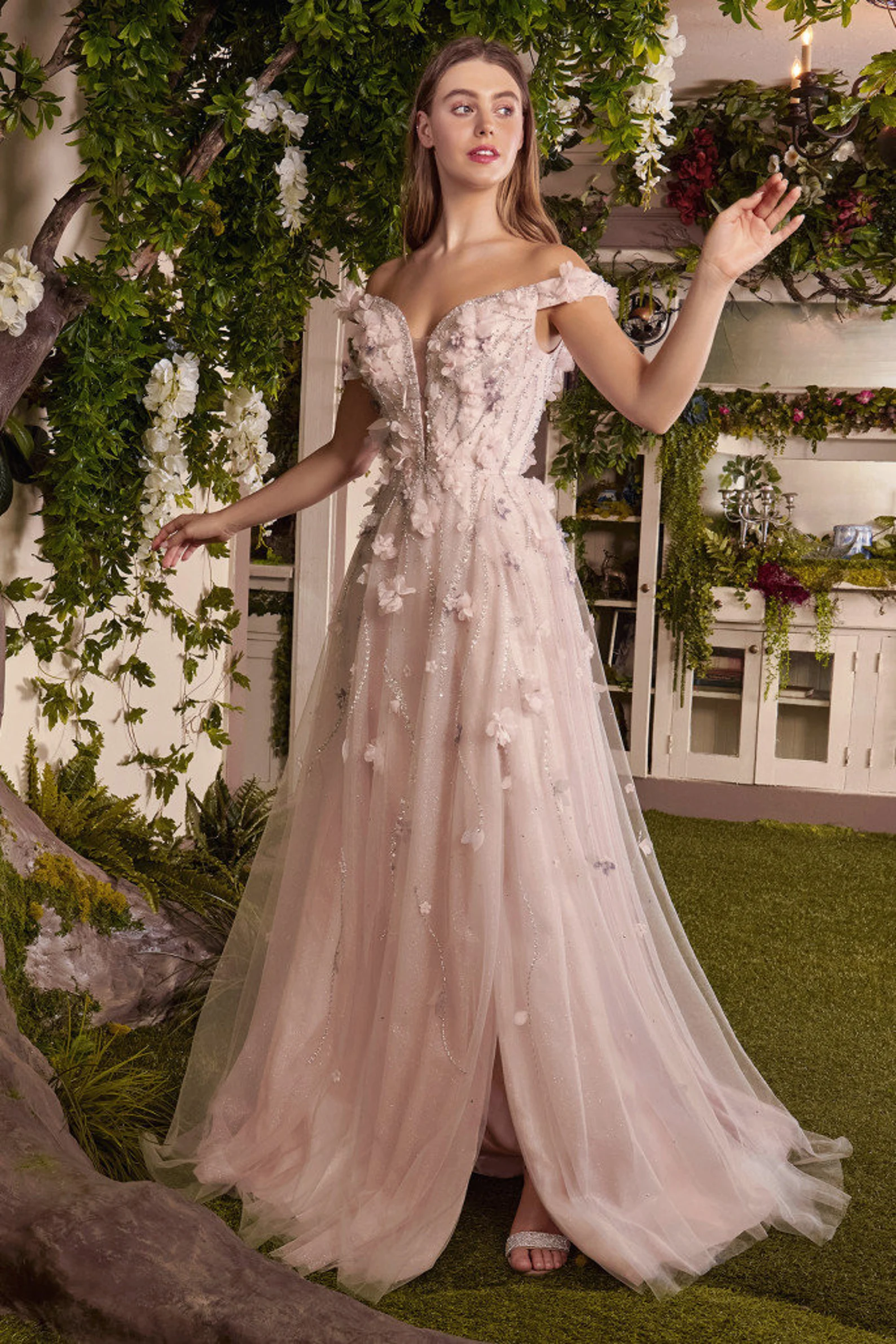 Chiffon Baby Pink Wedding Gown