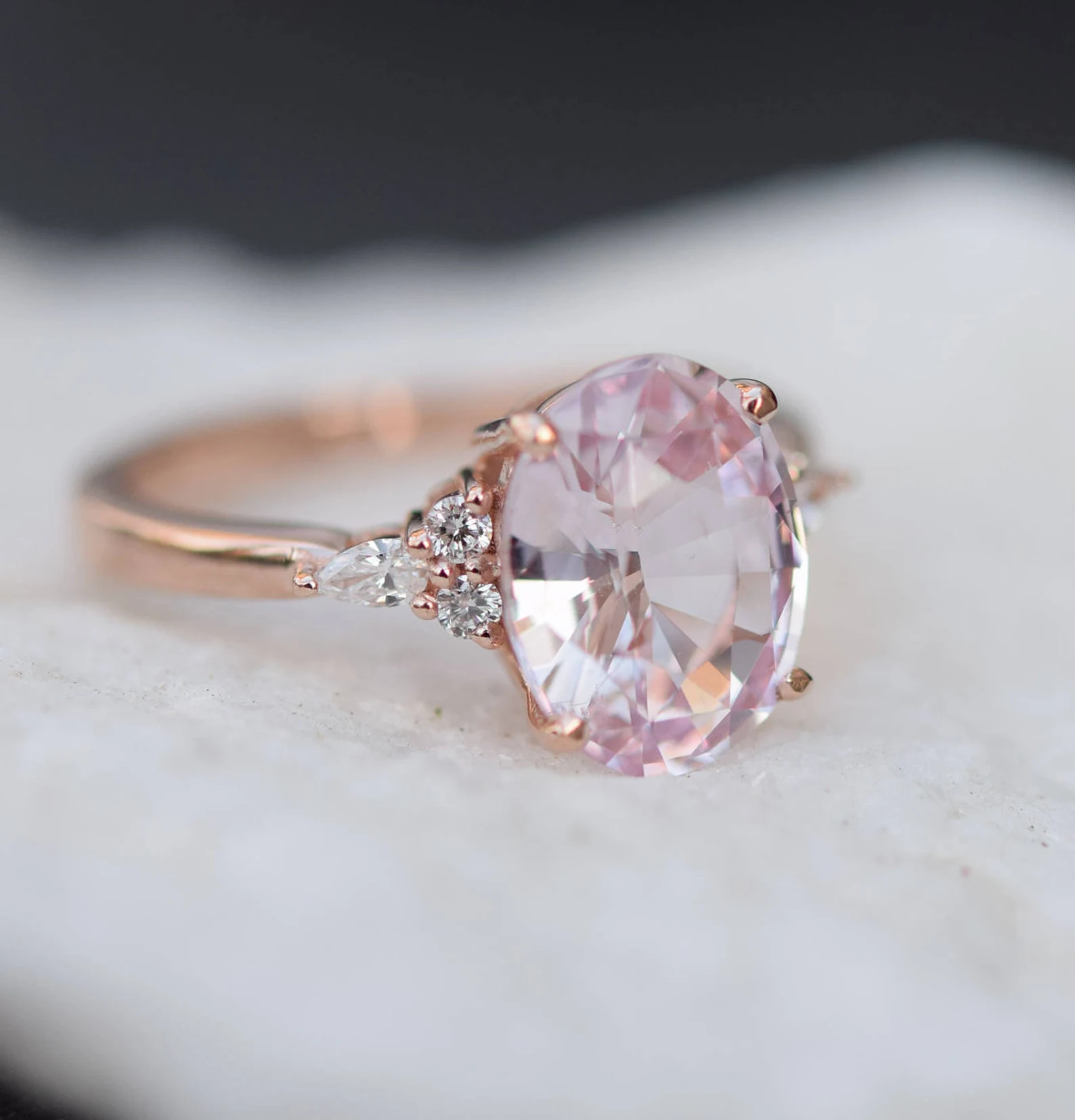 Blush sapphire oval engagement ring