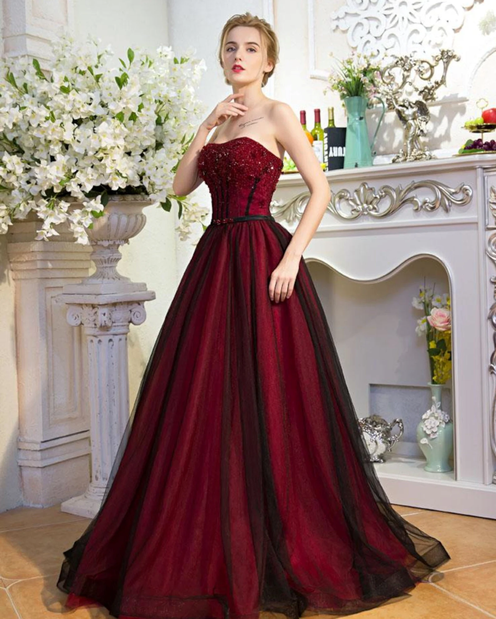 Deep Red ad Black Gothic Wedding Dress