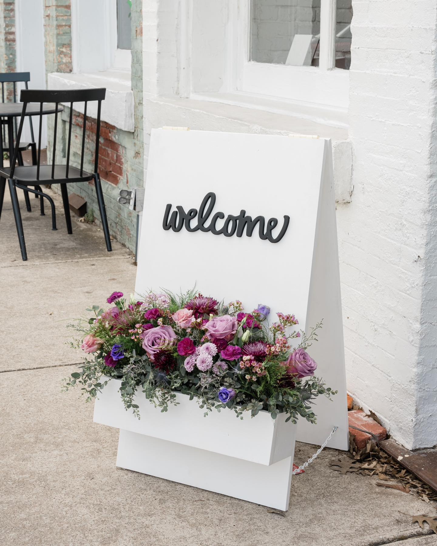 Purple Flower Box Welcome Sign for Wedding