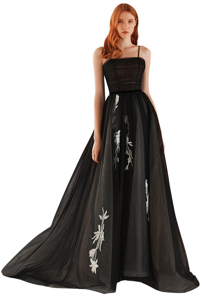 black wedding dress with white applique