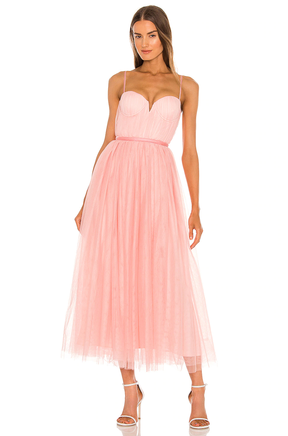 blush pink tulle midi wedding dress