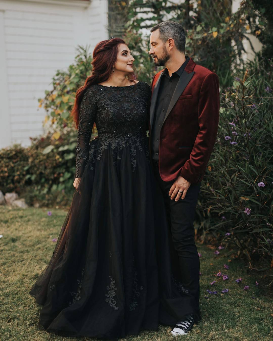 plus size black wedding dress with lace long sleeves