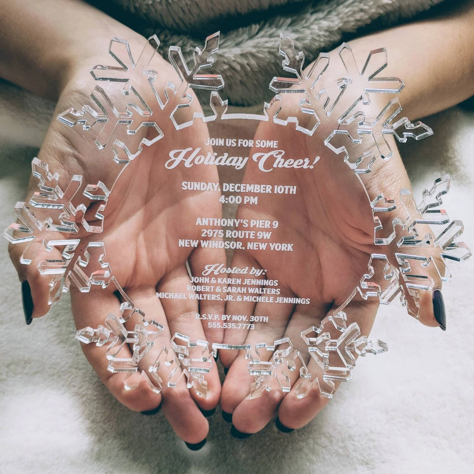 Clear Snowflake Acrylic Wedding Invitations