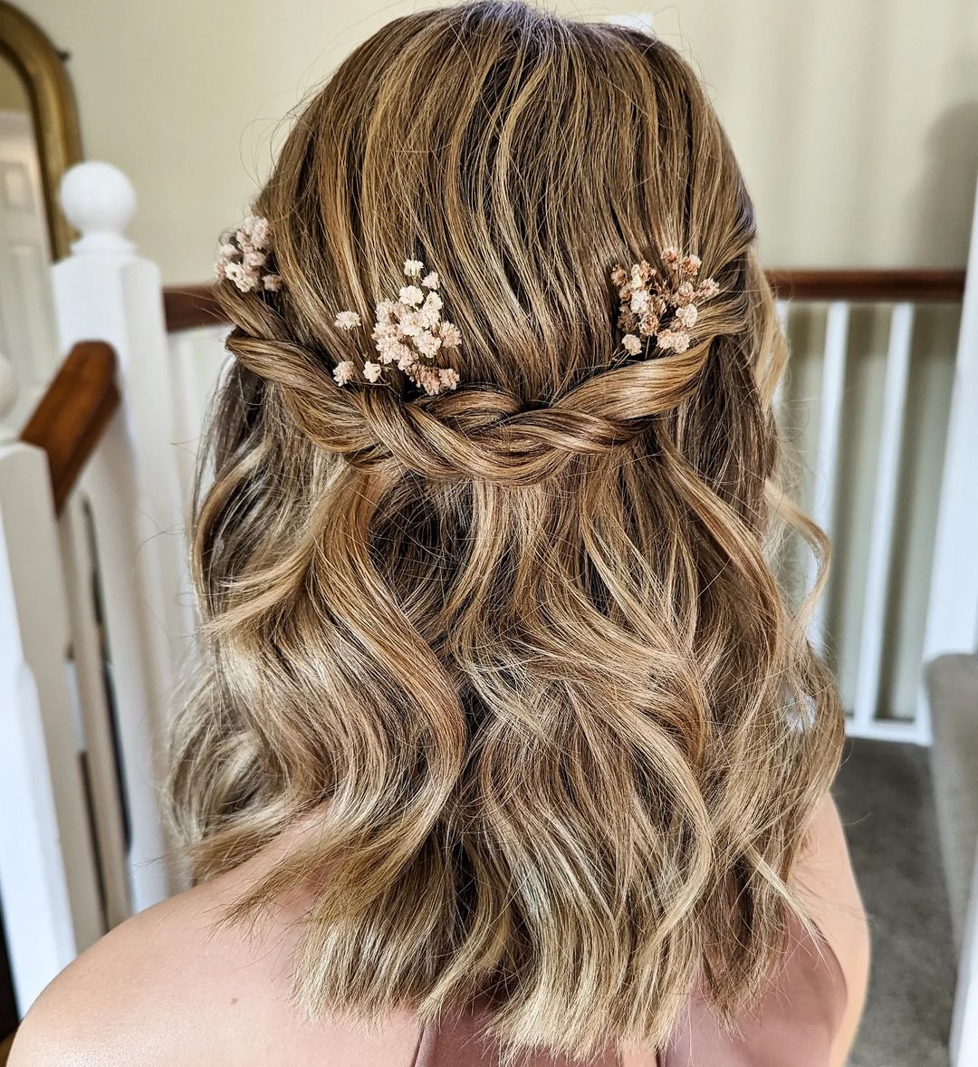 medium length half up half down wedding hairstyle