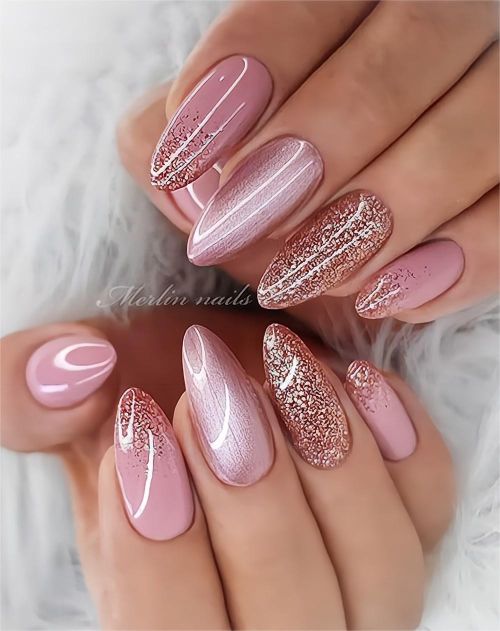 Dusty Pink Glitter Ombre Wedding Nail Idea