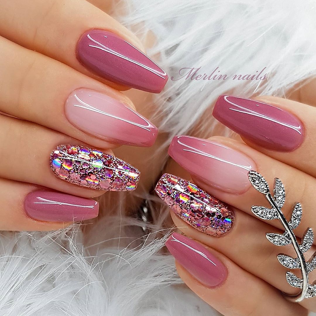 Dusty Purple Ombre Wedding Nail Art