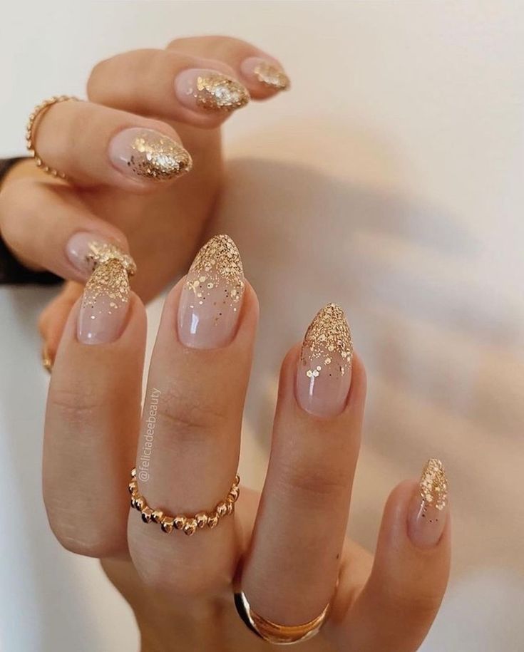 Glitter Gold Ombre Wedding Nail Art